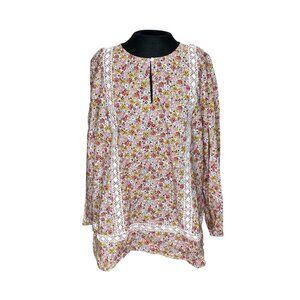 Lands End Womens Floral Print Cotton Blouse XL 18